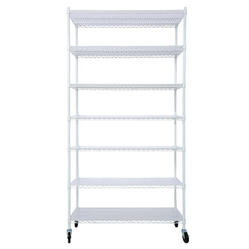 7 Tier Metal Shelf Wire Shelving Unit, 2450Lbs Heavy Duty Adjustable Storage Rack With Wheels & Shelf Liners For Closet Kitchen Garage Basement Commercial Shelving 81.5" H X 48" L X 18" D White White Metal