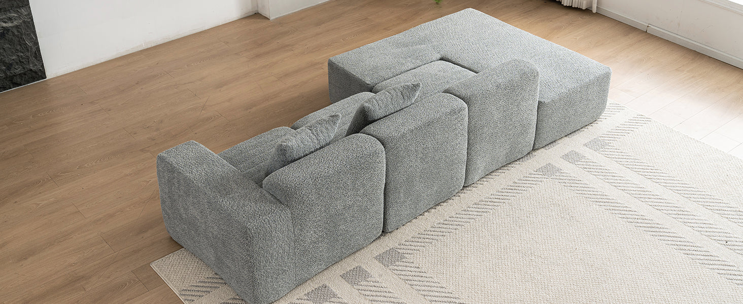 116.5" Sectional Sofa Full Compressed Sofa Couch Free Combined Sofa For Living Room, Grey Grey Foam Polyester 4 Seat