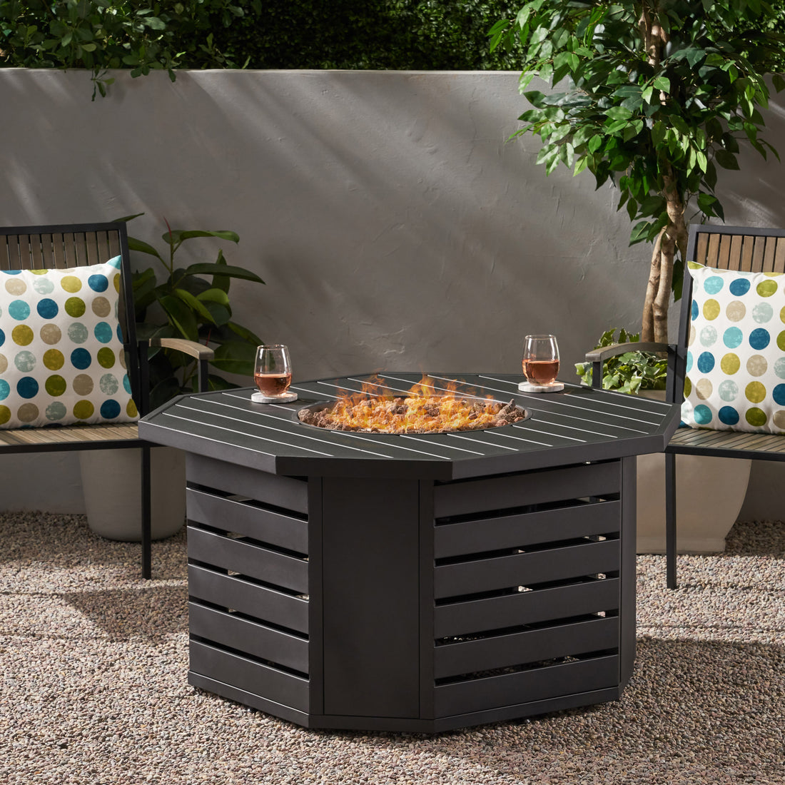 Octagon Iron Fire Pit 50000Btu Black Iron