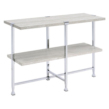 White Oak And Chrome Sofa Table With 1 Shelf Oak Modern Shelves Rectangular Wood Metal
