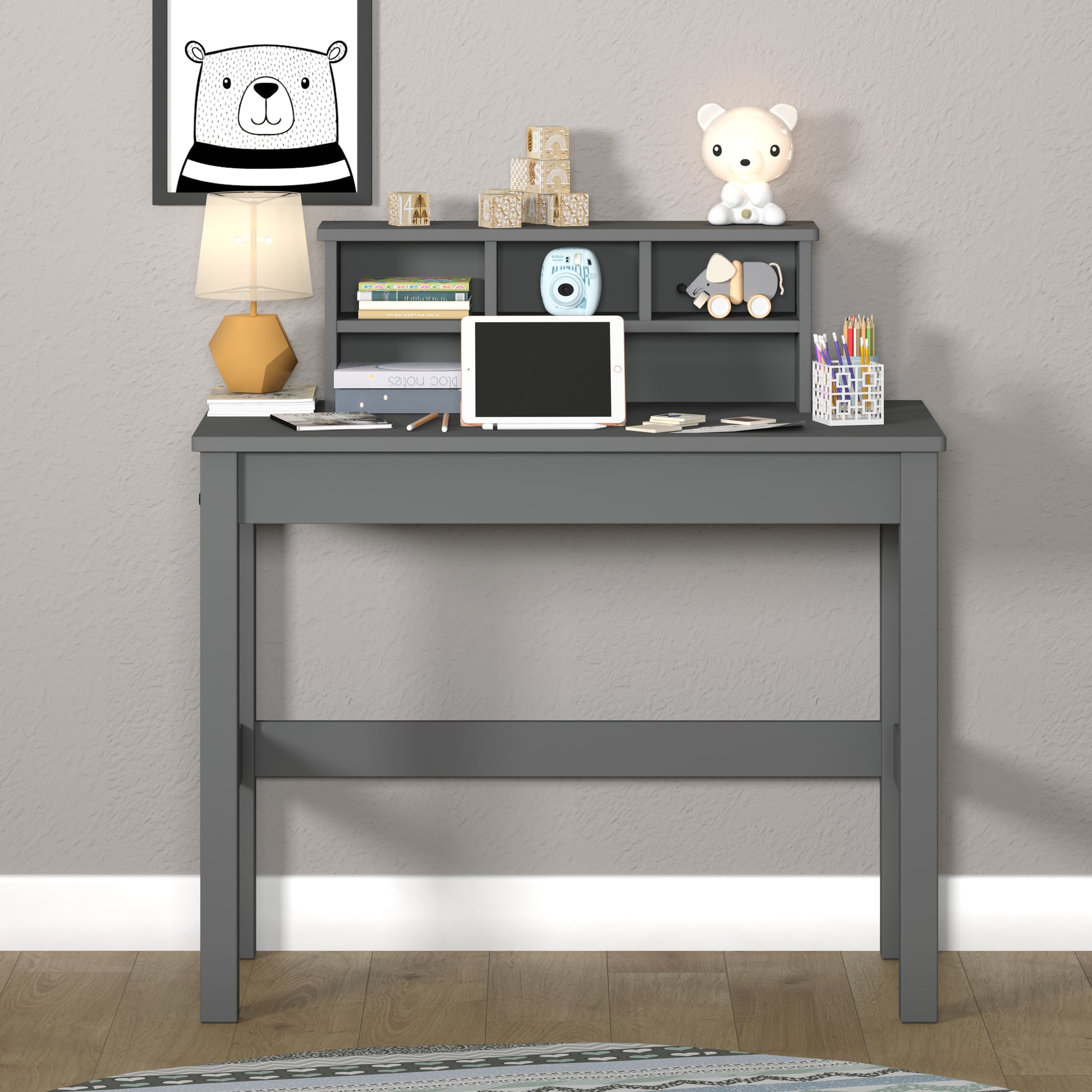 Grey Writing Desk With Hutch Grey Writting Desk Primary Living Space Rectangular Hutch Solid Wood Mdf