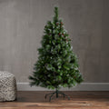 4.5 'Glitter Bristle Mixed Hinged Tree With Red Berry And Pine Cones And 200 Cl,407 Tips Green Pvc