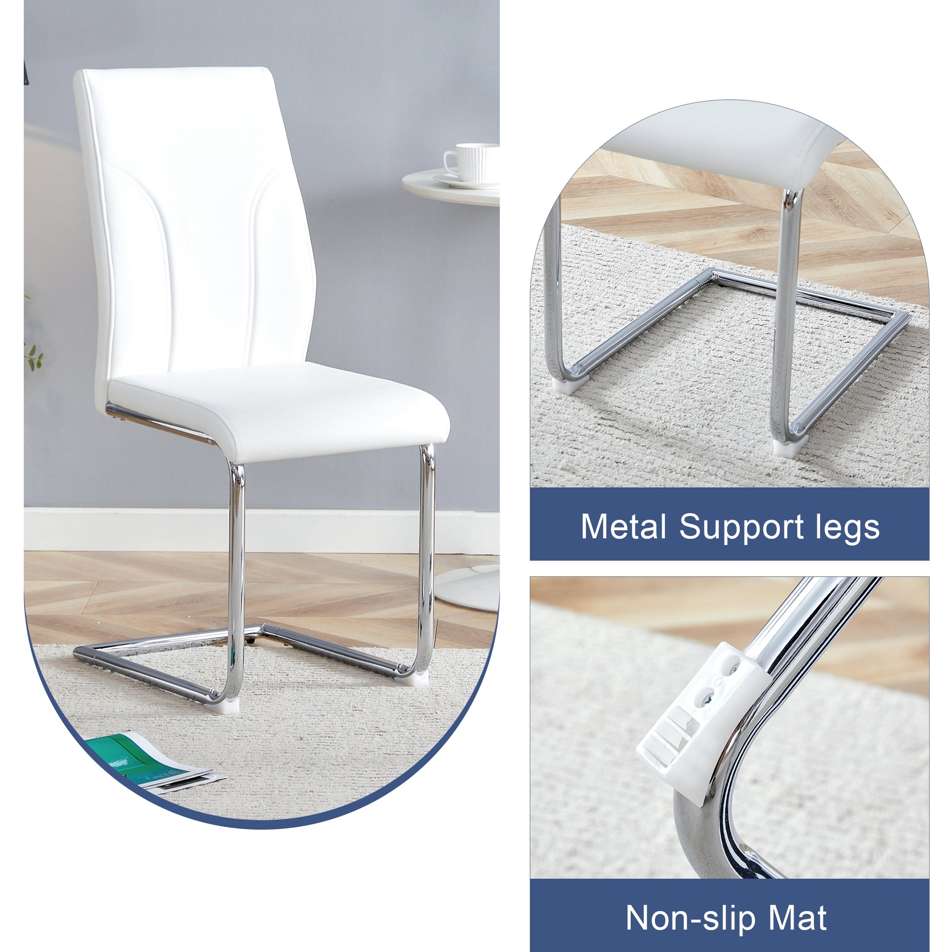 Table And Chair Set.55"X31.5" Mdf Painting Dining Table Set With 4 Pu Chairs.Showcasing A Modern And Stylish Look.Suitable For Dining Room.Mdf Painting,Iron Pipe Plating,Pu Chiairs,White. White