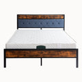 Black Queen Metal Bed Frame With Upholstered Headboard And Footboard And Iron Slats, Rustic Bed Base, Heavy Duty Platform Bed Frame,12 Inch Underbed Storage No Springs Required Box Spring Required Queen Black Dark Walnut Metal Brown Bedroom