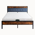 Black Full Metal Bed Frame With Upholstered Headboard And Footboard And Iron Slats, Rustic Bed Base, Heavy Duty Platform Bed Frame,12 Inch Underbed Storage No Springs Required Box Spring Required Full Black Dark Walnut Metal Brown Bedroom