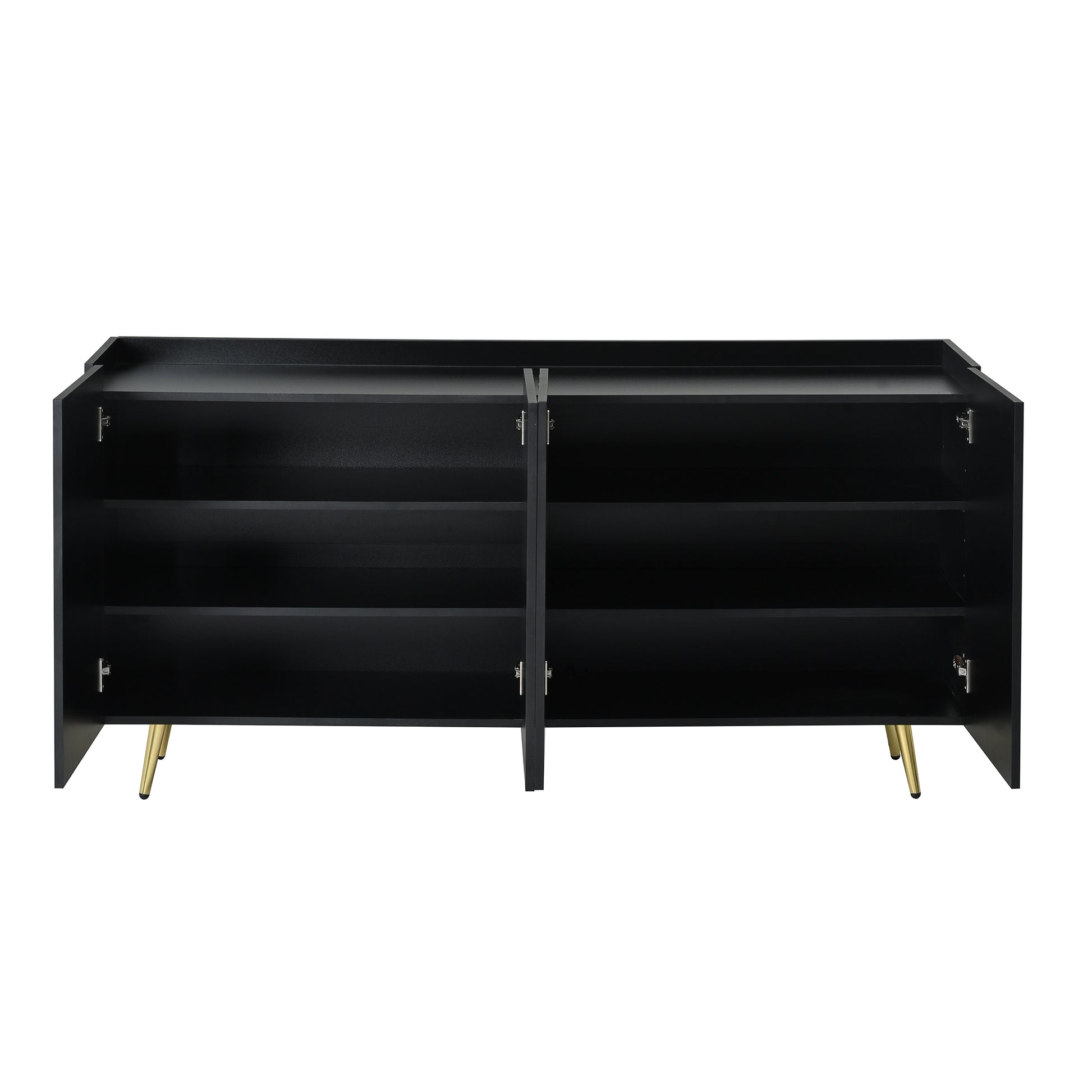 Luxurious Shoe Cabinet With 5 Metal Legs, Modern Tv Stand With 4 Adjustable Shelves For Tvs Up To 70", Minimalist Sideboard Cabinet With Gold Lines Doors For Living Room,62.9"X 31.4",Black Black