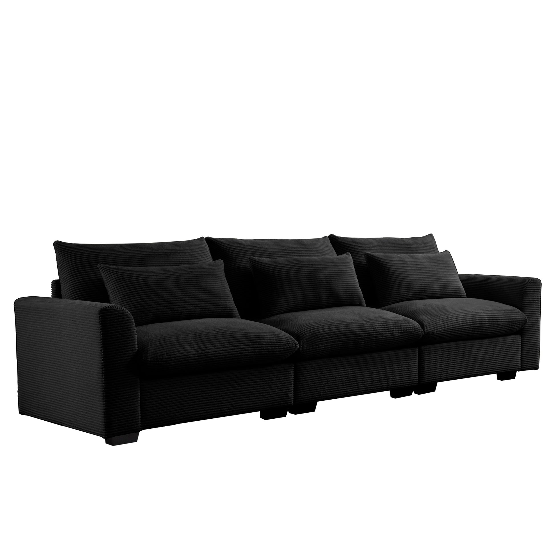 3 Seater Deep Seat Couches For Living Room, Wide And Deep Seat Comfy Living Roo Sofas With 3 Waist Pillows, Black Corduroy Black Corduroy 3 Seat