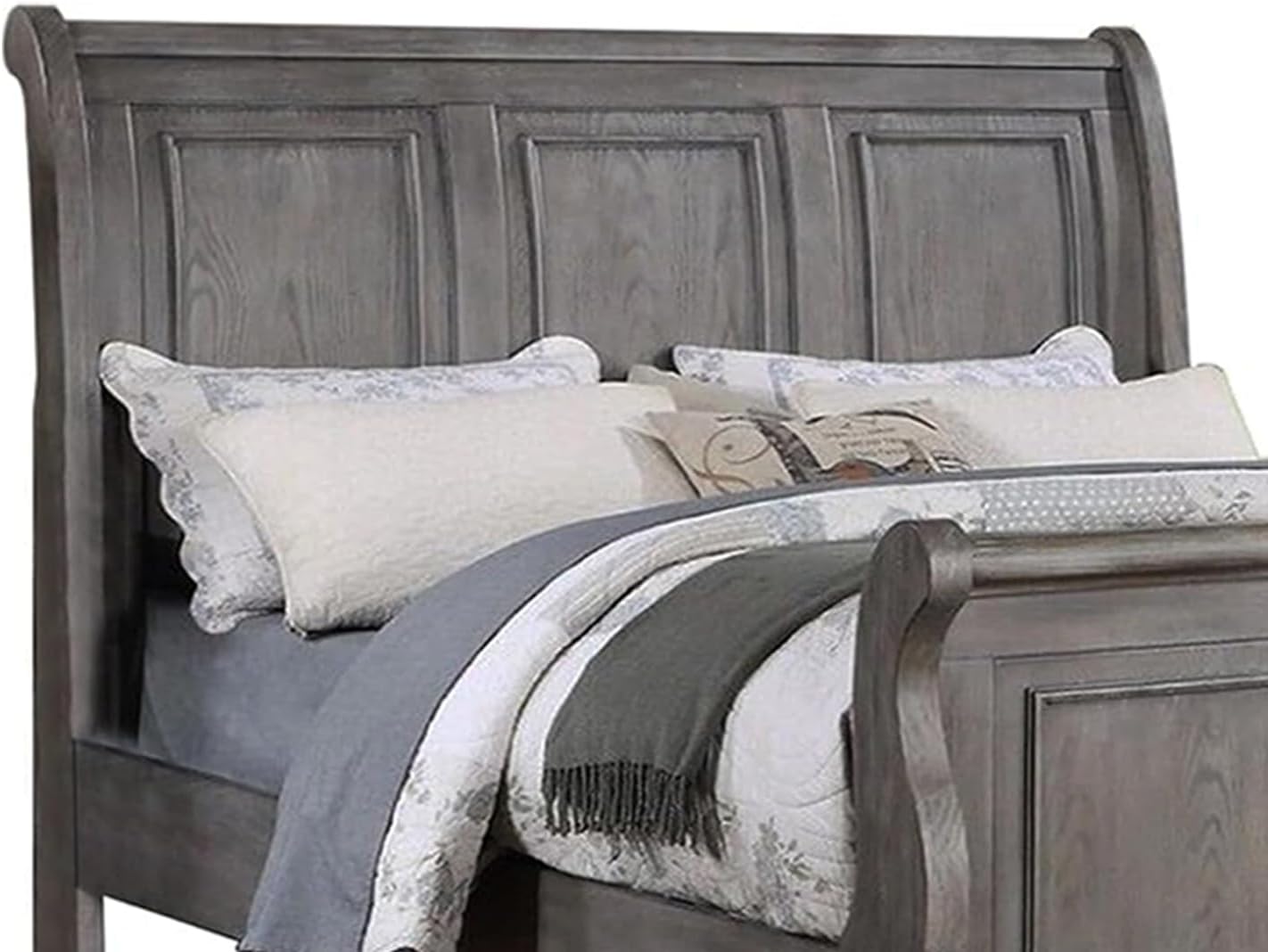 Grey Sleigh Design Headboard Fb 1Pc California King Size Panel Bed Beautiful Wooden Bedroom Furniture Antique Gray Oak Finish Box Spring Required California King Antique Gray,Gray Wood Bedroom