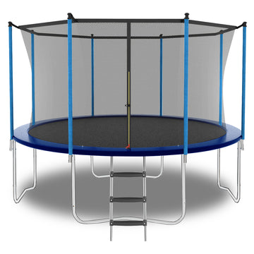 8Ft Outdoor Toddler Trampoline With Enclosure Safety Net Jumping Fun Trampoline, Heavy Duty Jump Pads, Spring Loaded For Children And Adults, Gifts For Boys Girls Blue Garden & Outdoor Iron