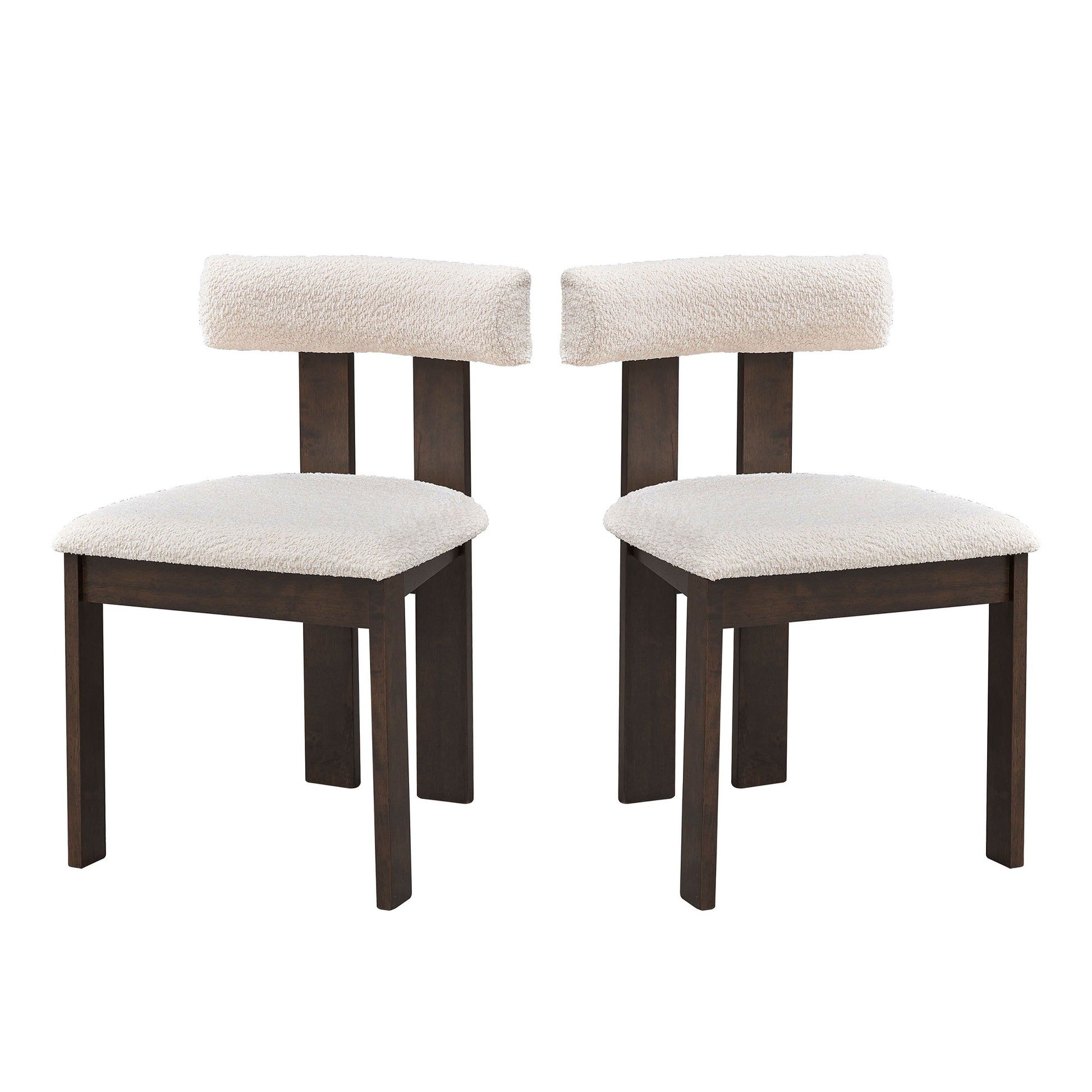 Wooden Dining Chairs Set Of 2, Modern Boucle Upholstered Kitchen Side Chairs,Mid Century Modern Kitchen Chairs With Open Back Farmhouse Wooden Side Chairs For Dining Room,Living Room,Restaurant Dark