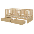 Twin Size Wood Daybed With Fence Guardrails And 2 Drawers, Split Into Independent Floor Bed & Daybed, Natural Old Sku :Lp000881Aan Twin Natural Solid Wood Mdf