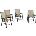 Outsunny Set Of 4 Patio Folding Chairs, Stackable Outdoor Sling Patio Dining Chairs With Armrests For Lawn, Camping, Dining, Beach, Metal Frame, No Assembly, Light Mixed Brown Brown Steel