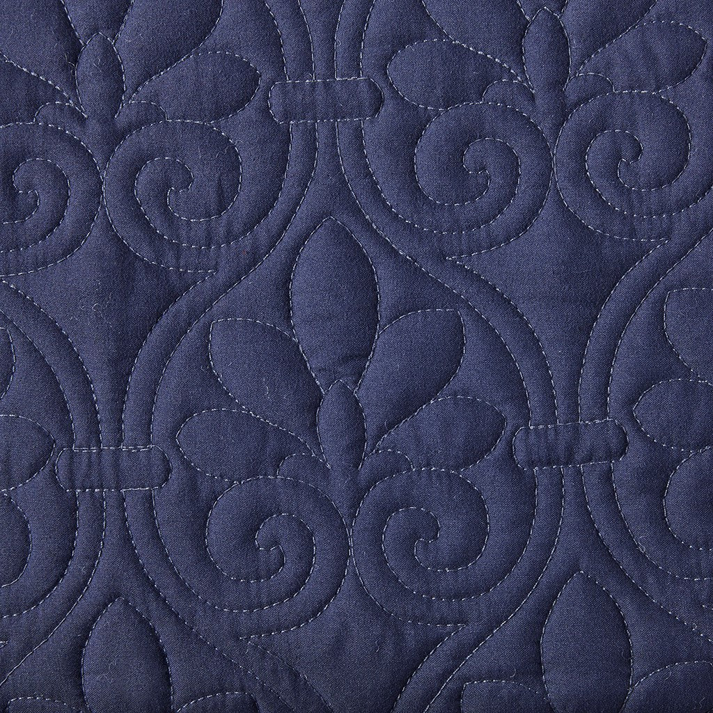 3 Piece Split Corner Pleated Quilted Bedspread Navy King Navy Polyester
