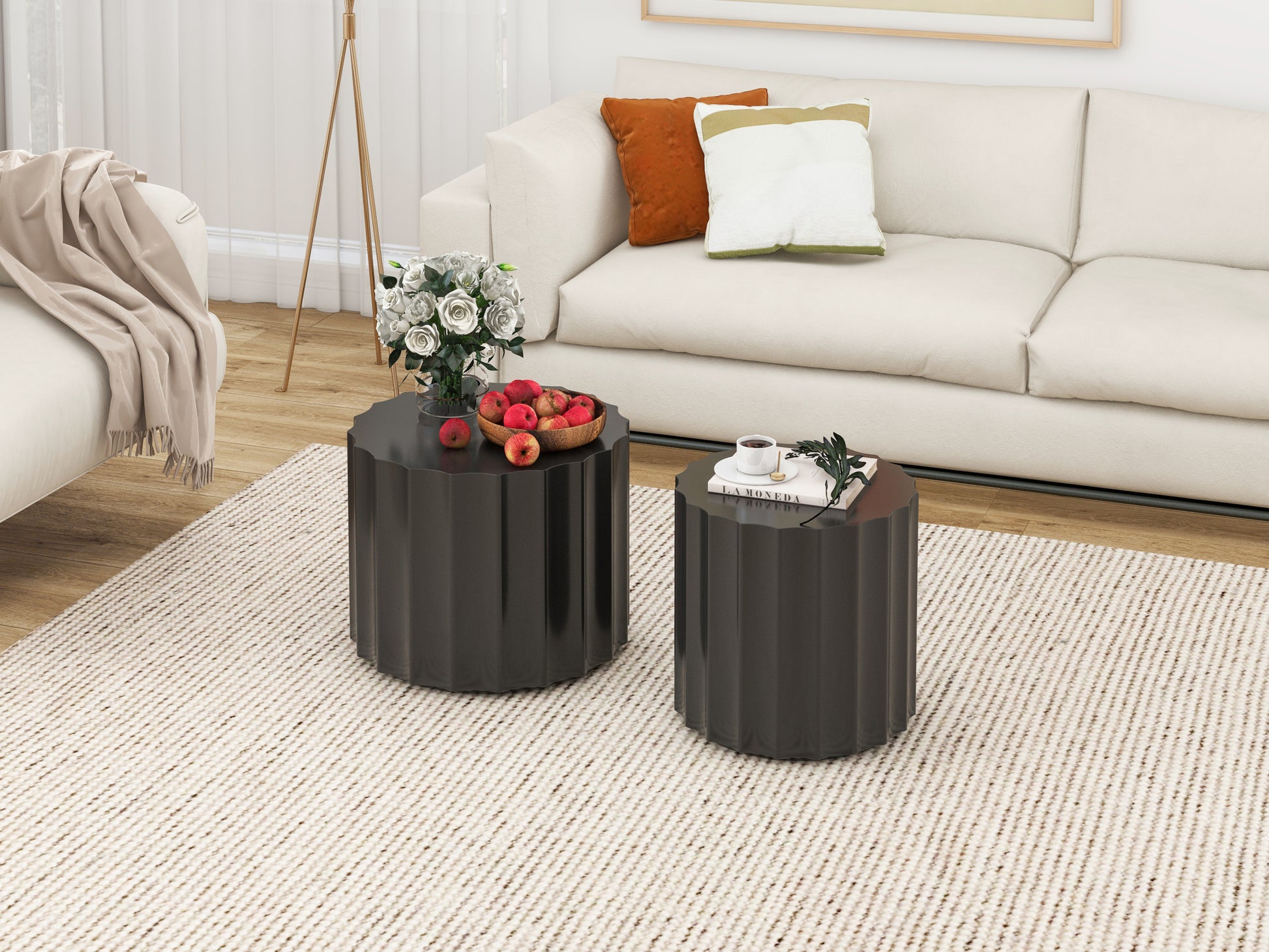 Coffee Table Set Of 2, Round Coffee Table ,Nesting Coffet Table,End Table,Circle Sidetable For Living Room ,Bedroom,Office Balcony Black Primary Living Space Artsy,Modern Coffee & End Tables Lacquered Mdf