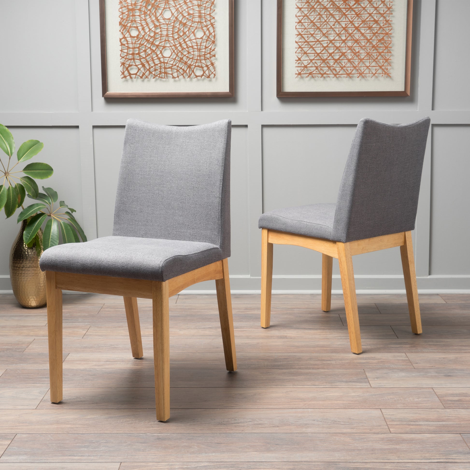 Dining Chair Set Of 2 Dark Grey Fabric