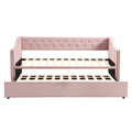 Twin Size Upholstered Daybed With Pop Up Trundle, Pink Twin Pink Upholstered