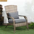 Outsunny Patio Wicker Adirondack Chair, Outdoor All Weather Rattan Fire Pit Chair W Soft Cushions, Tall Curved Backrest And Comfortable Armrests For Deck Or Garden, Charcoal Gray Gray Steel