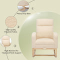 Modern Accent Rocking Chair Rocking Chair With Solid Wood Legs, Upholstered Nursery Glider Rocker, Comfy Armchair With Side Pocket, Living Room Lounge Arm Chair With High Backrest Teddy Beige Rubber Wood,Teddy