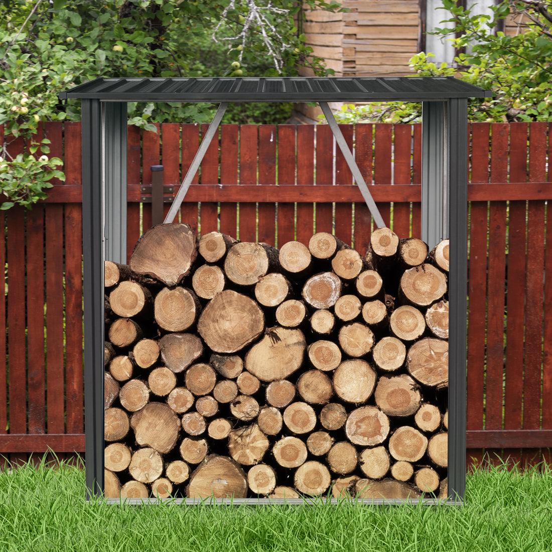 3Ft X 5Ft Outdoor Meta Firewood Rack ,Open Wood Shed For Firewood, Pellet, Or Lumber Storageblack Black Metal