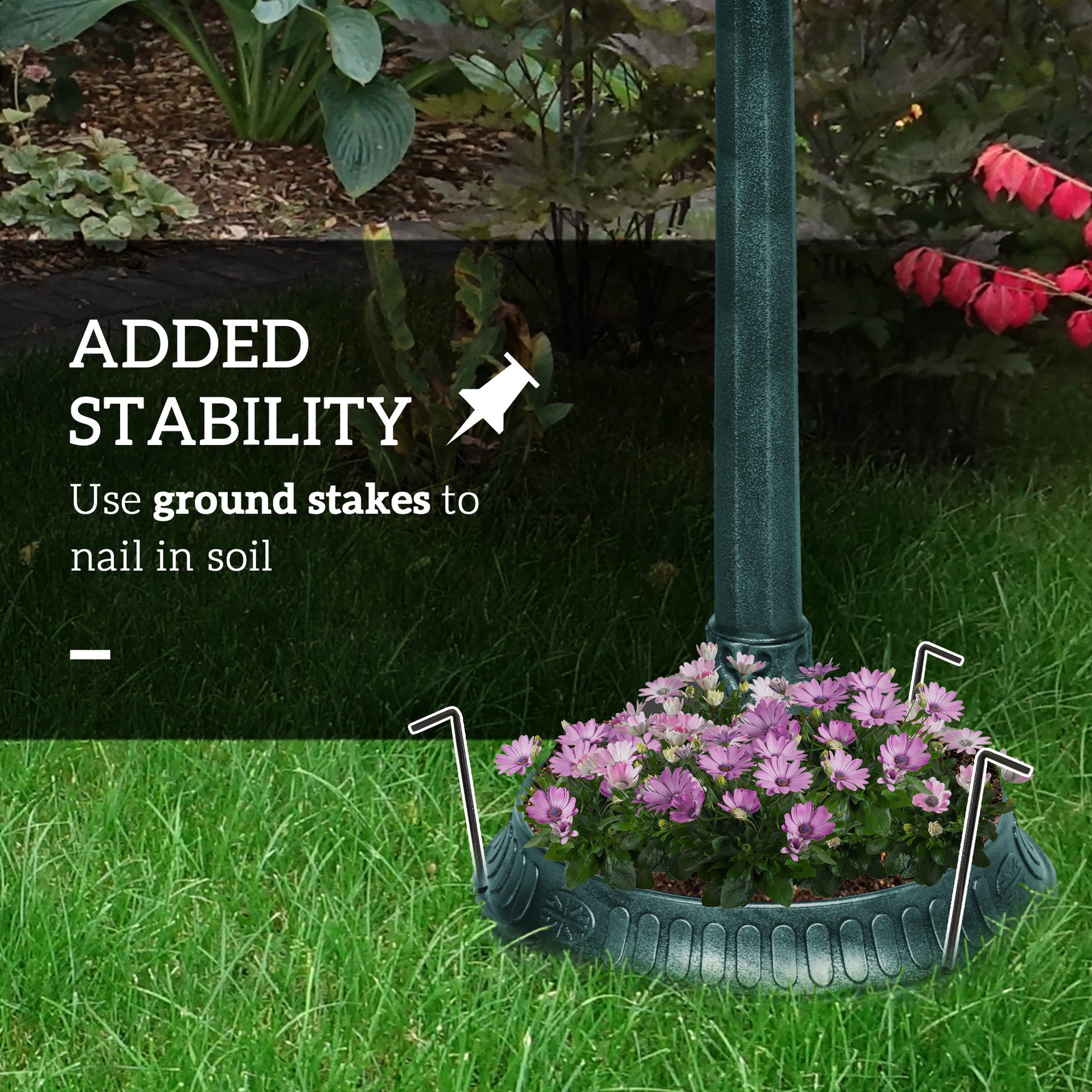 Outsunny 32" Antique Bird Bath With Pedestal Flower Planter Base, Vintage Style Decorative Birdbath, Bird Feeder Bowl & Planter Decoration Yard Statue, Verdigris Green Polypropylene