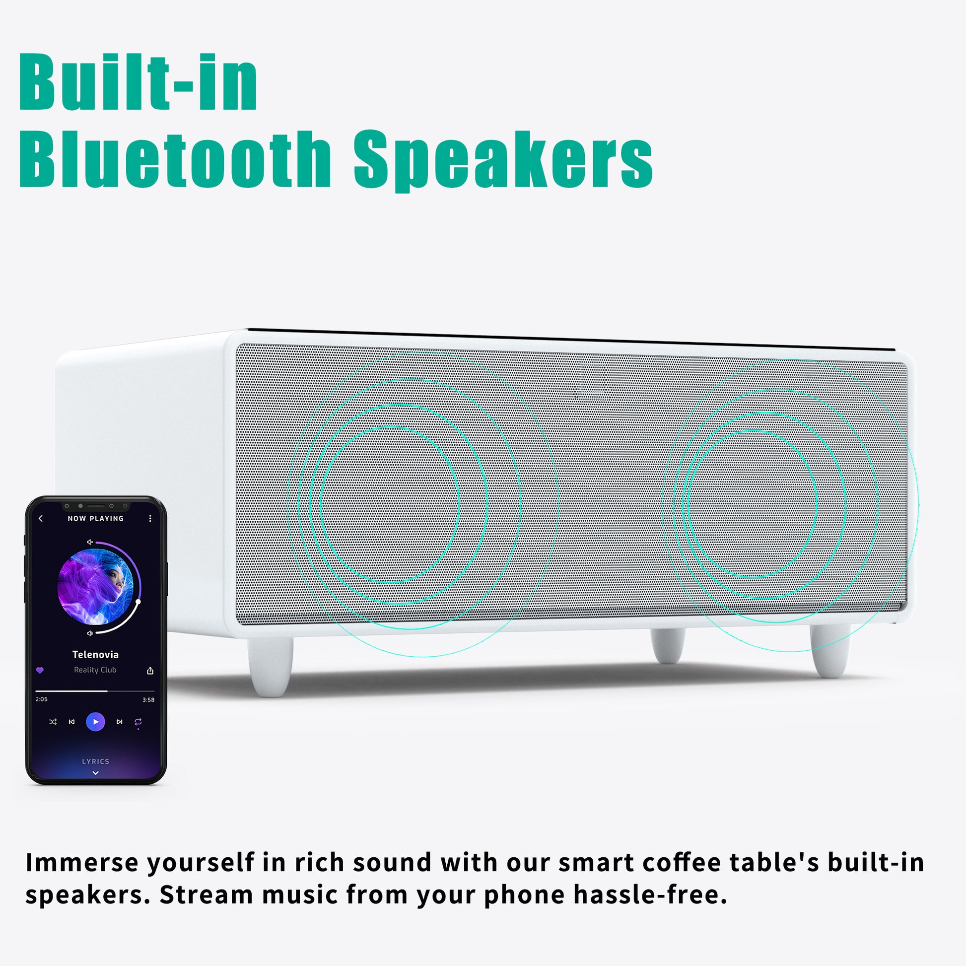 Modern Smart Coffee Table With Built In Fridge, Bluetooth Speaker, Wireless Charging, Touch Control Panel, Usb Ports, Outlet Protection, Atmosphere Light, Black Black White Built In Outlets Or Usb Primary Living Space Freestanding Rectangular Drawers