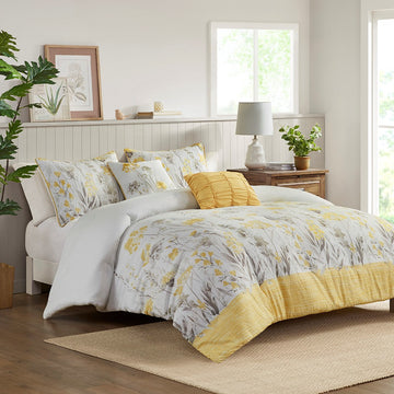 5 Piece Seersucker Comforter Set With Throw Pillows Yellow Full Queen Full Yellow Polyester