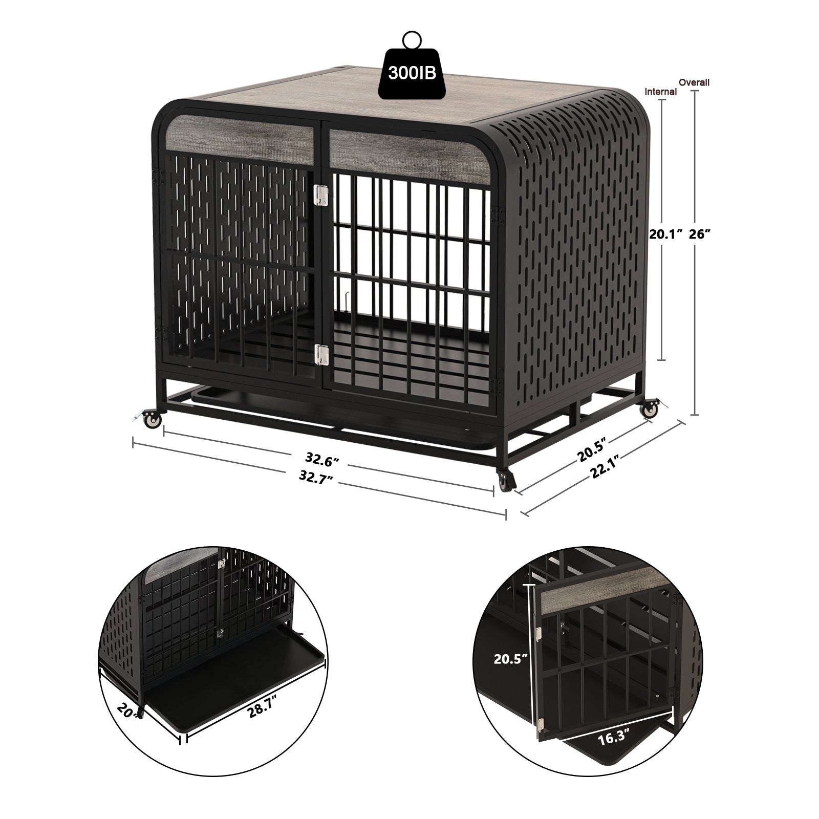 Heavy Duty Dog Crate Furniture Wooden Table Pet Dog Cage Kennel House Indoor Side End Table Decor With Removable Trays And Lockable Wheels For Small Dogs 33" Grey Grey Outdoor Kennel Small 11 25 Lbs Mdf Steel