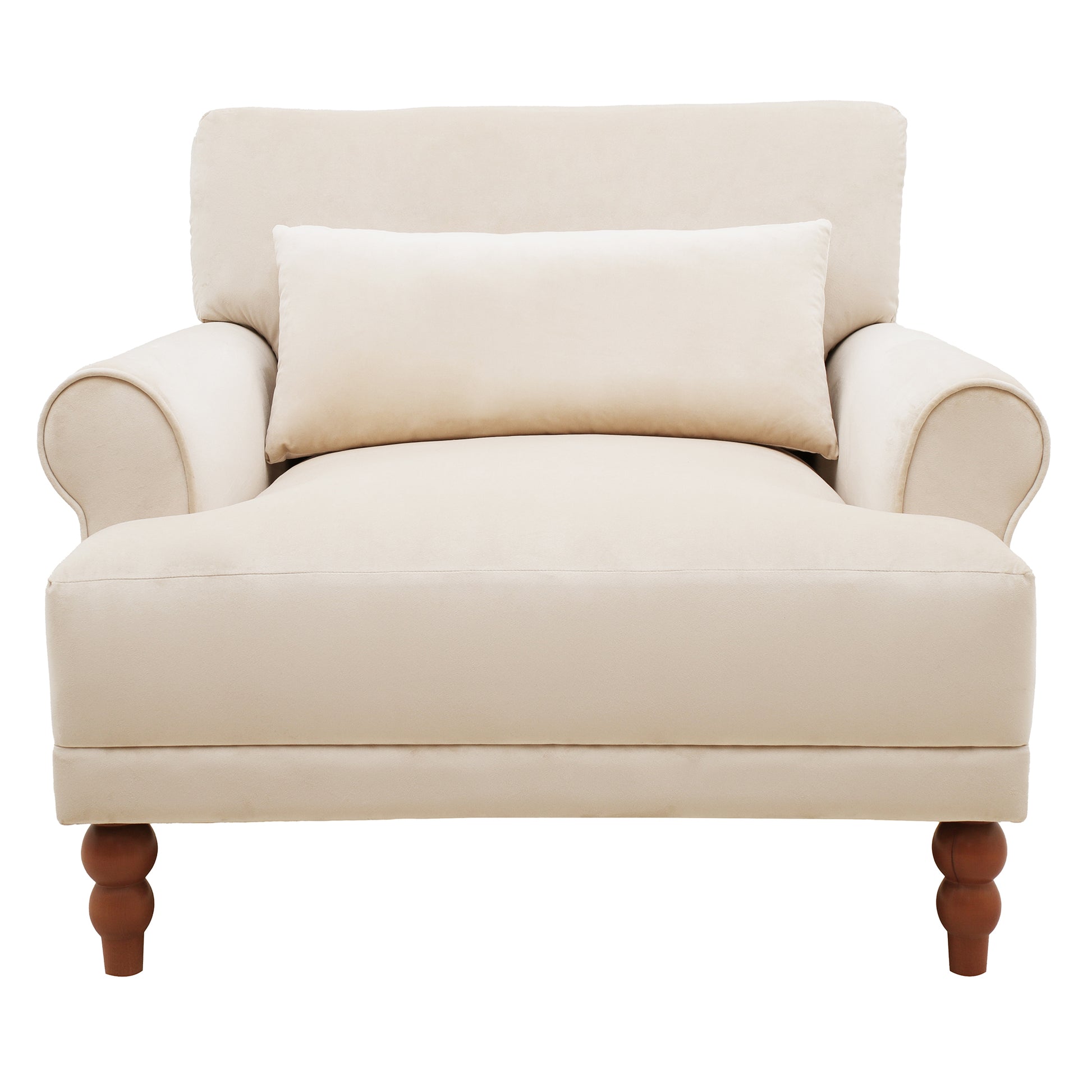 Mirod Elegant Circular Armrests, Ergonomic Lumbar Support, Vintage Roman Column Legs, Luxurious Large Size, Enhances Living Room Aesthetics, For Living Room,Bedroom And Study Beige Velvet