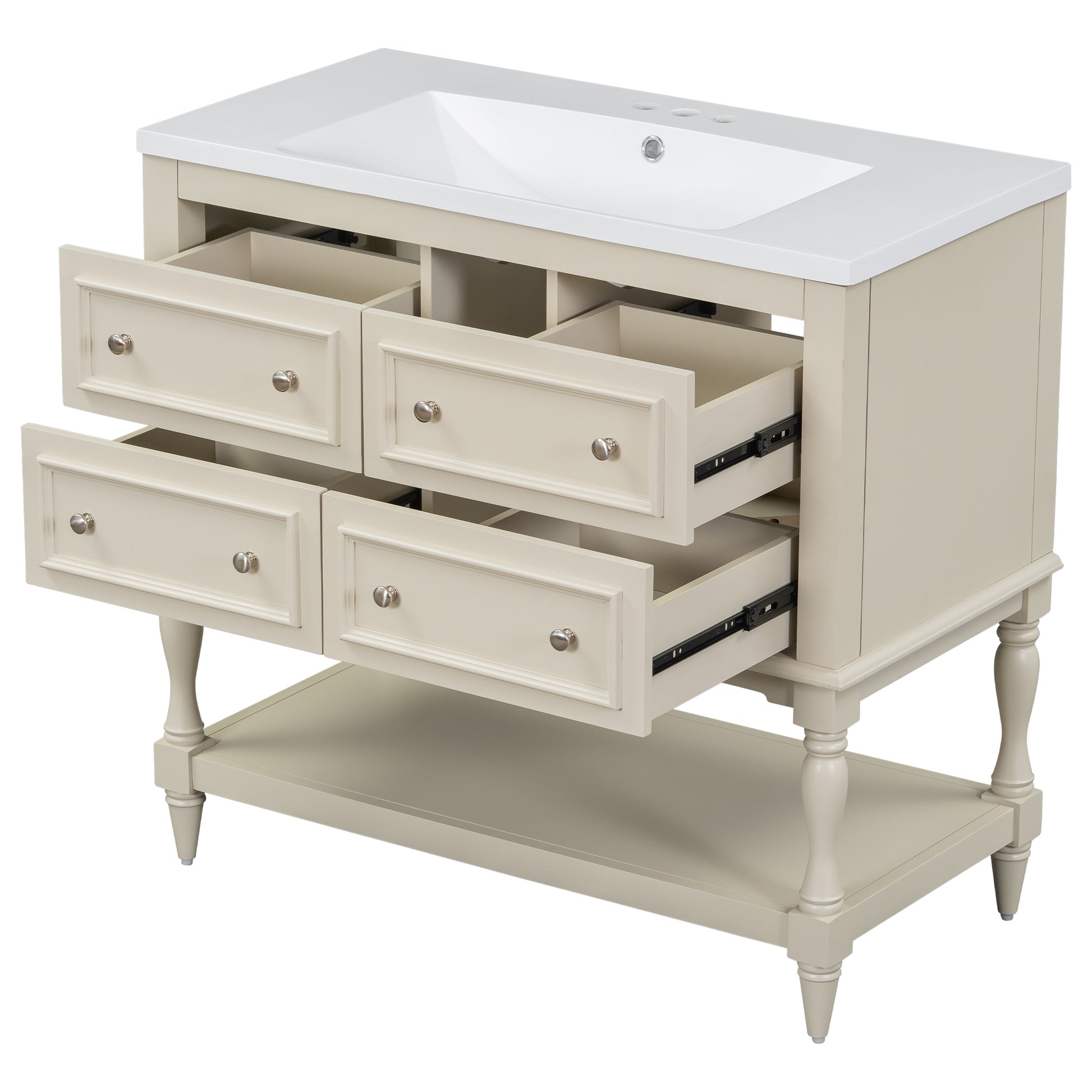 36" Bathroom Vanity Cabinet With Sink Combo Set, Undermount Resin Sink, Free Standing Vanity Set With 4 Drawers, Solid Wood Frame Bathroom Cabinet, Beige 4 Beige 1 Adjustable Hinges Bathroom Freestanding Solid Wood Mdf Resin Painted