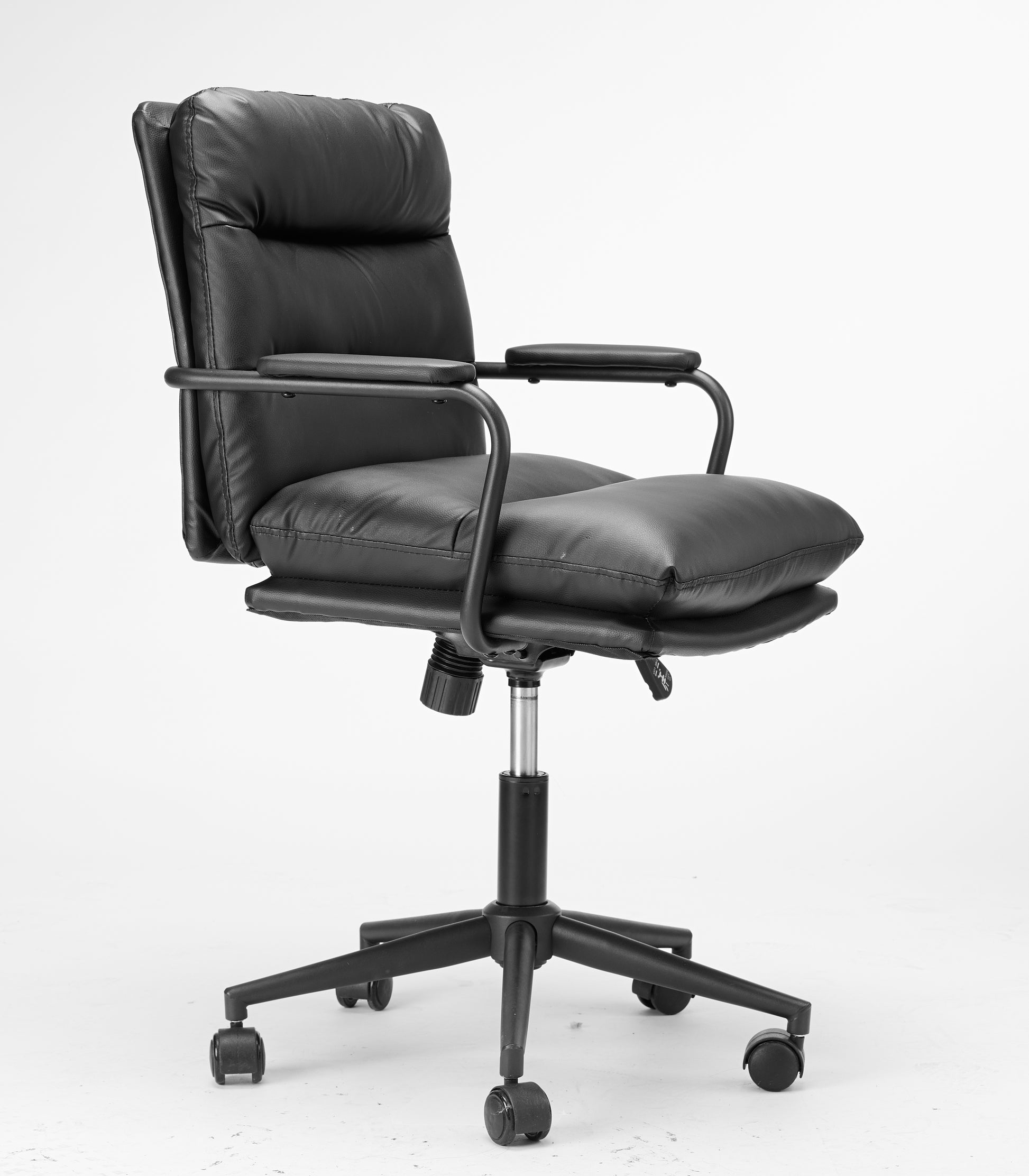 Black Leather Office Chair Mid Back Leather Desk Chair Modern Excutive Office Chair With Arms And Wheels For Home Office Black Pu Iron