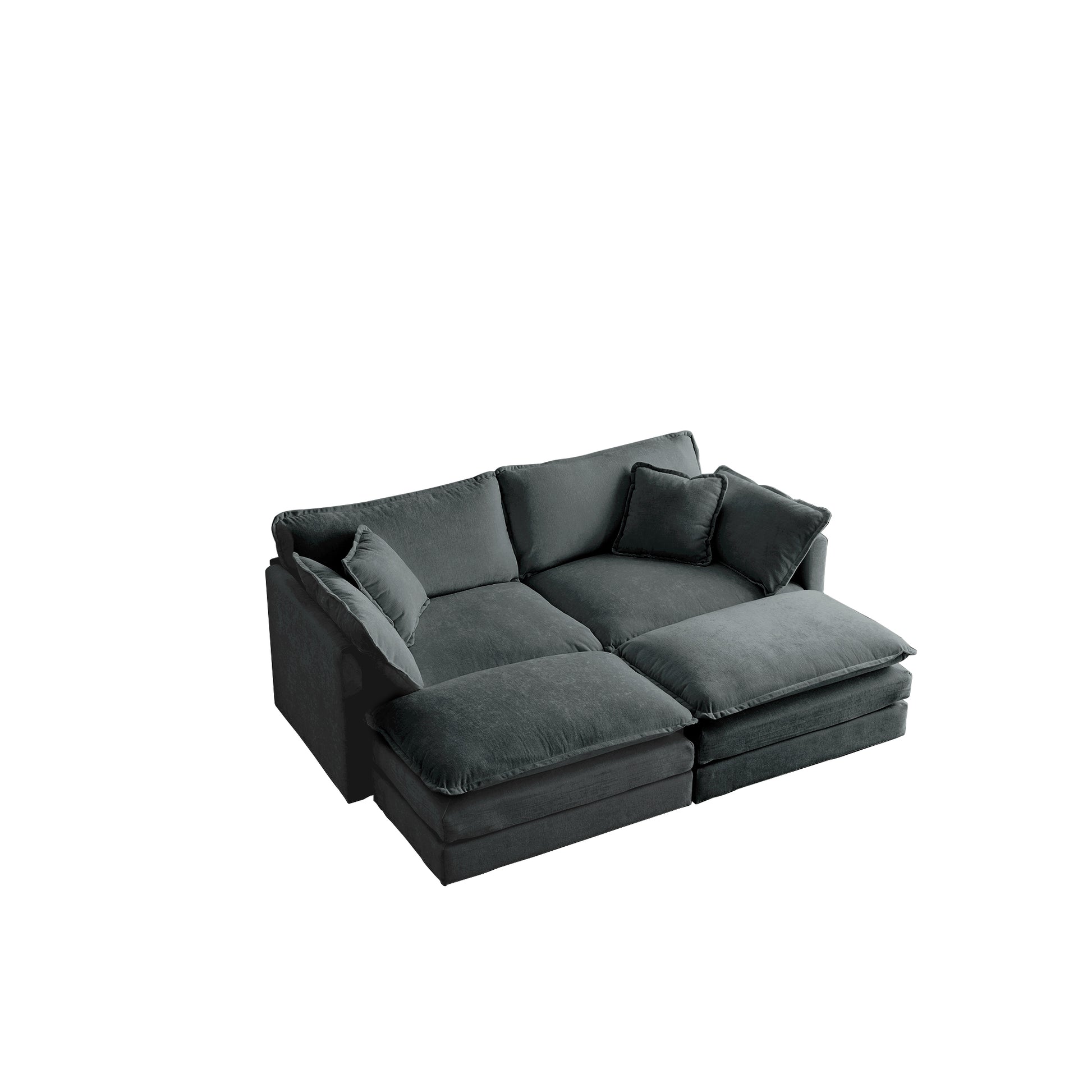 4 Piece Upholstered Sectional Sofa, 1 Piece Of 2 Seater Sofa And 2 Piece Of Ottomans2 Seater Loveseat Lounge With Ottomansgray Chenille Gray Chenille 2 Seat