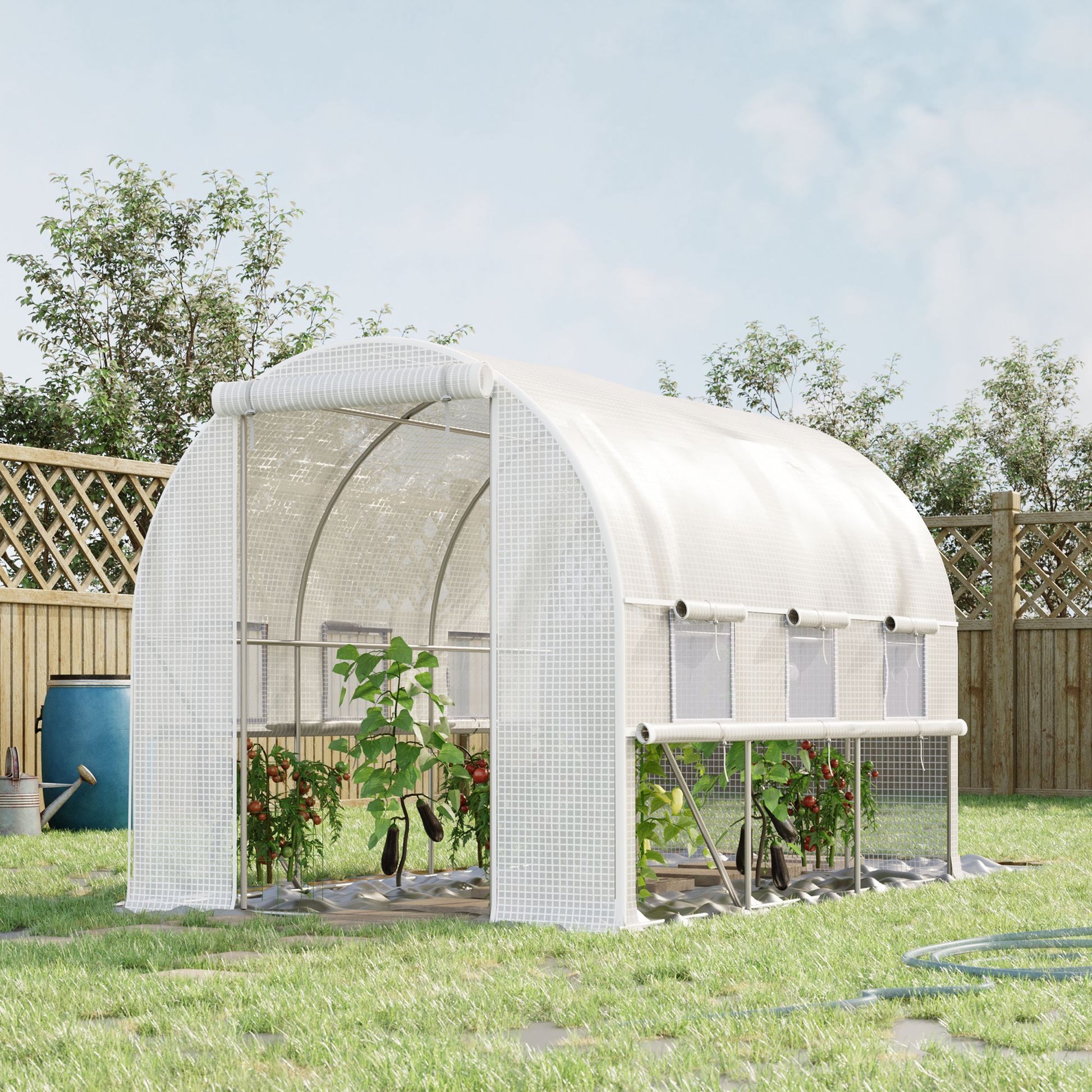 Outsunny 10' X 7' X 7' Walk In Tunnel Greenhouse, Outdoor Green House With Anti Tear Pe Cover, Zipper Doors And Mesh Windows, White White Plastic