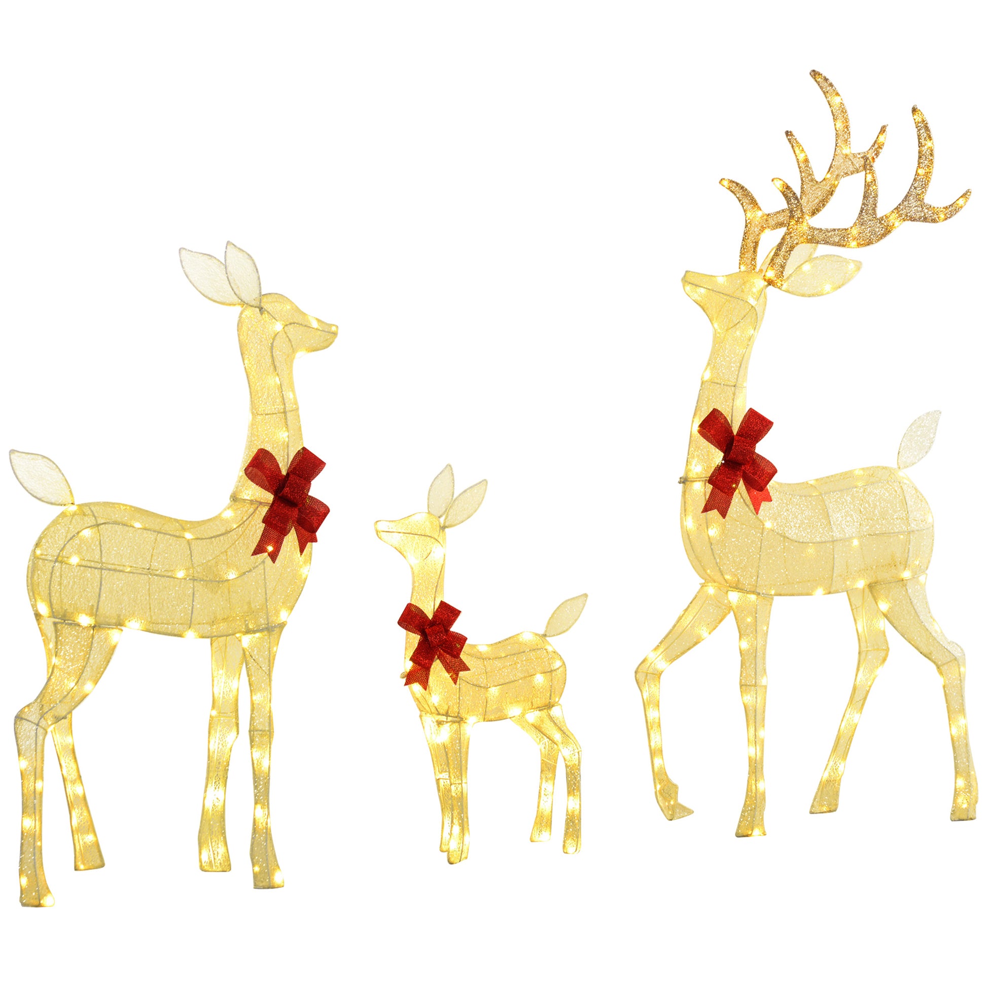 Outsunny 4.5Ft 3 Piece Light Up Christmas Deer Family Set Of 3, Lighted Reindeer Christmas Decorations With 2 Led Light Modes, Stakes, Zip Ties For Indoor, Outdoor, Yard, Lawn, Silver Silver Steel