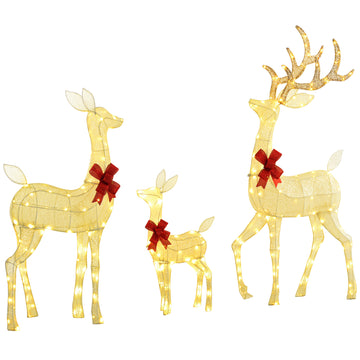 Outsunny 4.5Ft 3 Piece Light Up Christmas Deer Family Set Of 3, Lighted Reindeer Christmas Decorations With 2 Led Light Modes, Stakes, Zip Ties For Indoor, Outdoor, Yard, Lawn, Silver Silver Steel