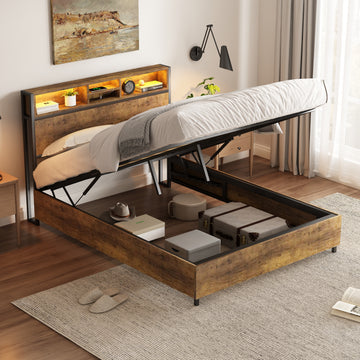 Metal Platform Bed With Underneath Storage, Led And Usb Ports, Full, Black Full Black Mdf Metal