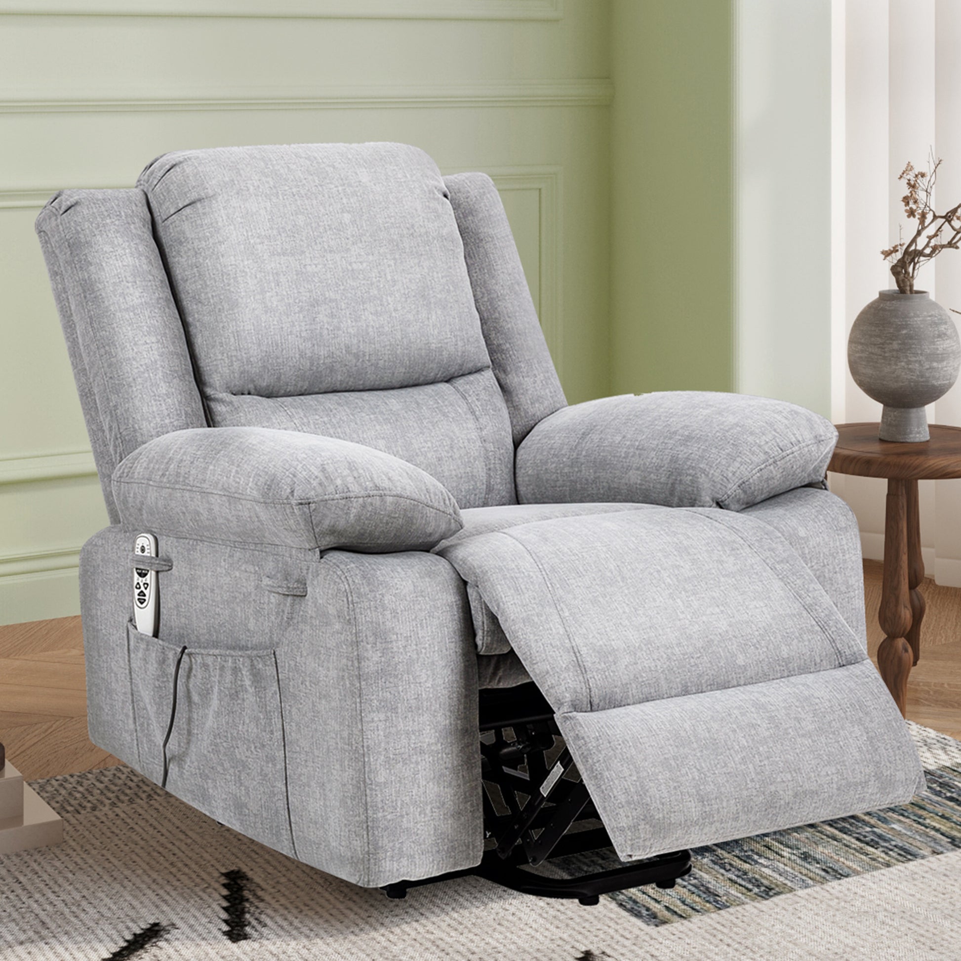 Electric Power Recliner Chair With Massage For Elderly ,Remote Control Multi Function Lifting, Timing, Cushion Heating Chair With Side Pocket Light Grey Light Grey Cat Scratch Fabric