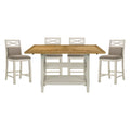 5Pc Dining Set Counter Height Table Base With 2 Shelves, 4 Upholstered Counter Height Chairs Light Oak And Gray Finish Casual Country Style Dining Wooden Kitchen Furniture Gray,Light Oak Seats 4 Dining Room Rectangular Wood