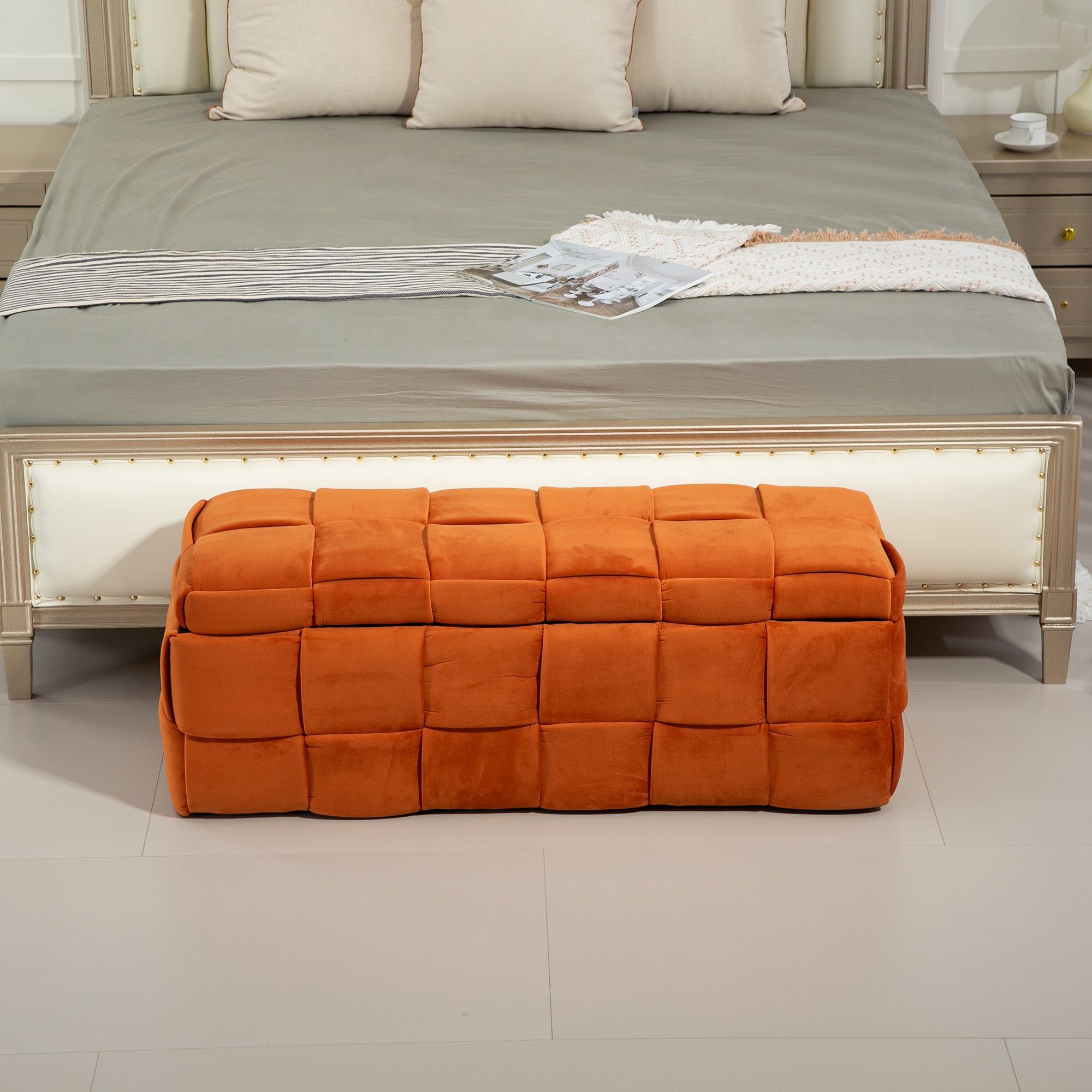 Coolmore Storage Ottoman,Bedroom End Bench,Upholstered Fabric Storage Ottoman With Safety Hinge, Entryway Padded Footstool, Ottoman Bench For Living Room & Bedroom Orange Orange Velvet Black Rubberwood Wood Internal Storage Foam Velvet