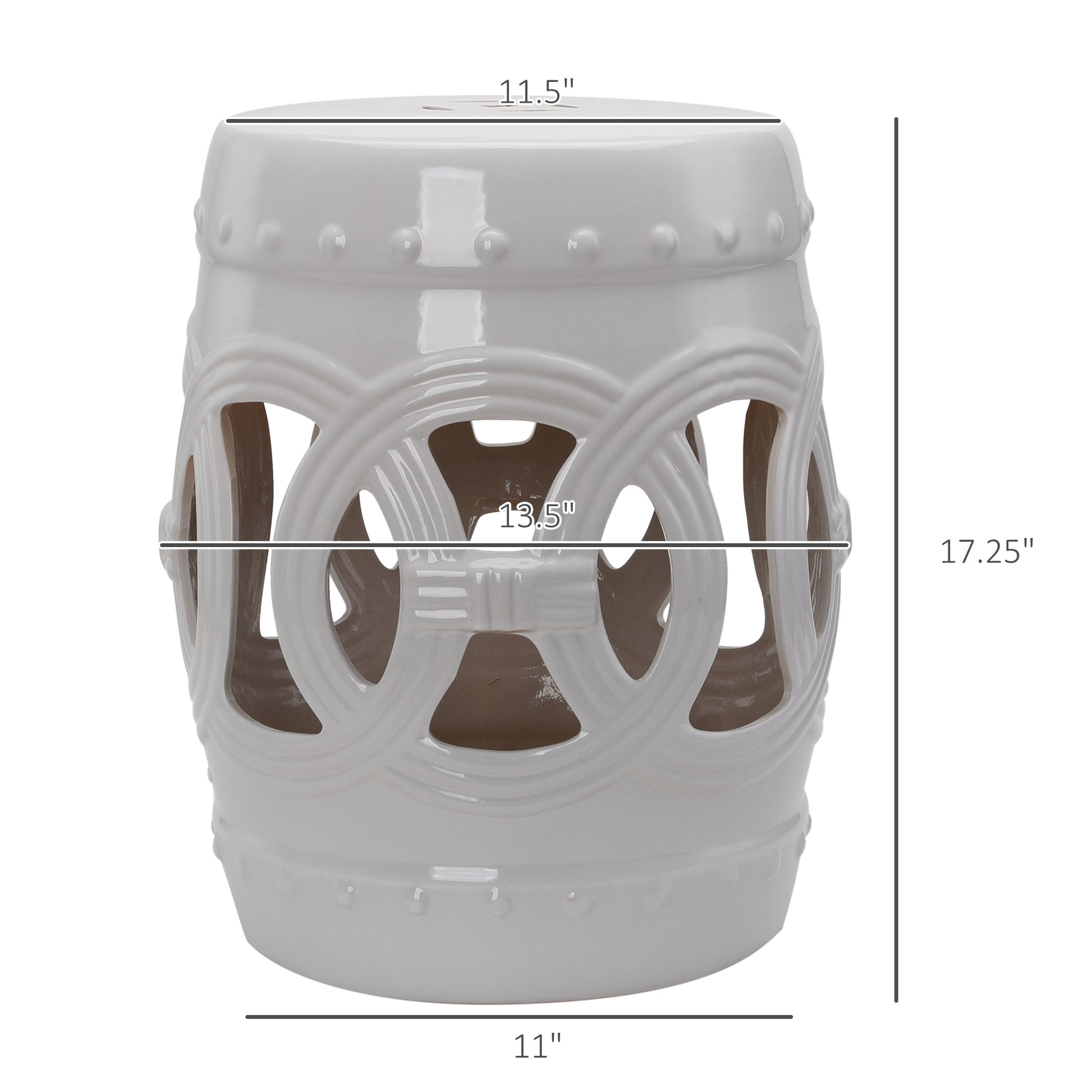 Outsunny 14" X 17" Ceramic Garden Stool With Double Coin Knotted Ring Design & Strong Glazed Material, Decorative End Table, Home Collection, White White Porcelain