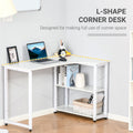 Homcom Industrial L Shaped Computer Desk With 2 Side Shelves And Steel Frame, Corner Desk, Study Workstation For Home Office, White White Engineered Wood