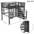 Full Size Metal Loft Bed With Wardrobe, Desk, Storage Shelves, Black Expected Arrival Time: 10.3 Box Spring Not Required Full Black Metal Mdf Metal