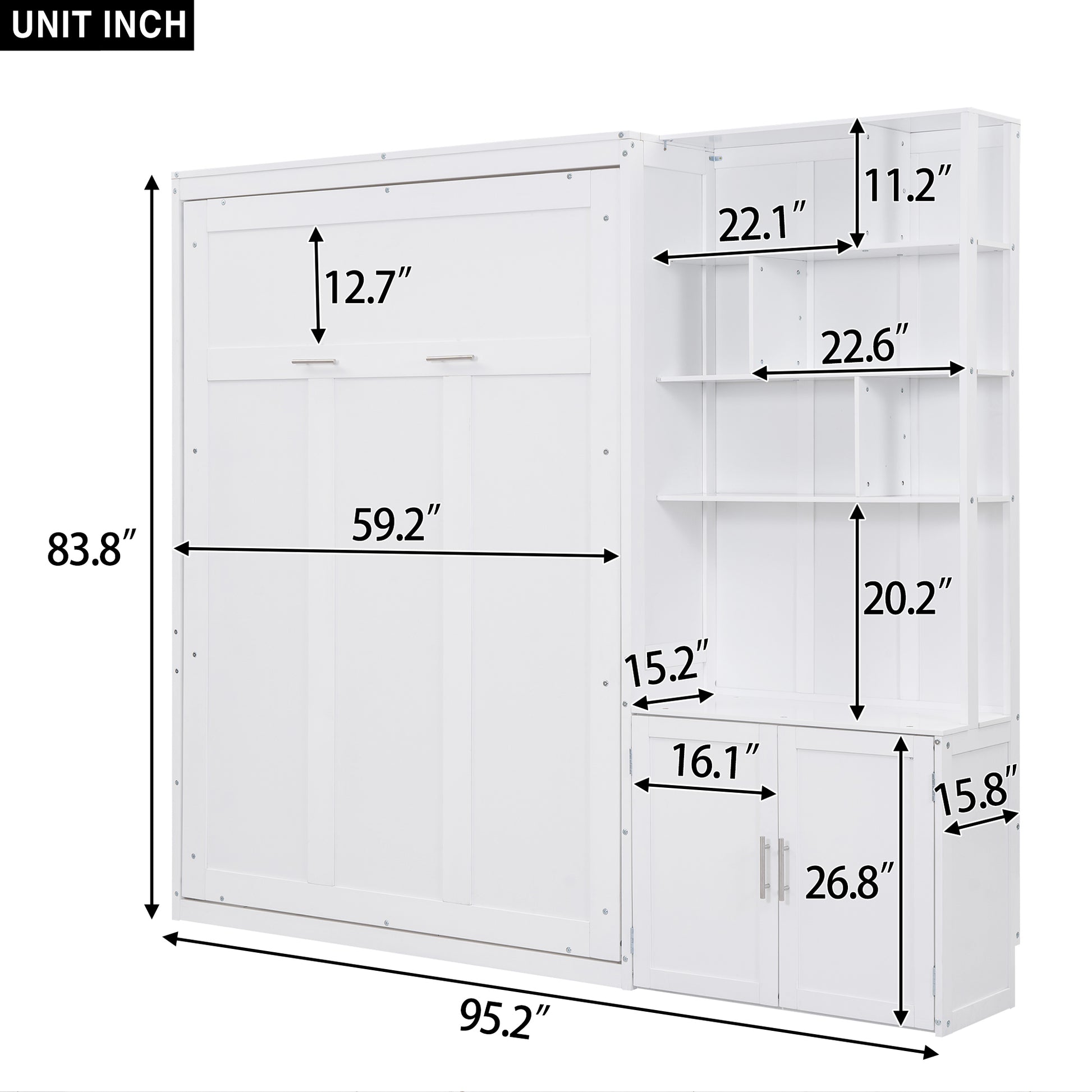 Full Size Murphy Bed With Multiple Storage Shelves And A Cabinet, White Box Spring Not Required Full White Wood Bedroom Murphy Solid Wood Mdf