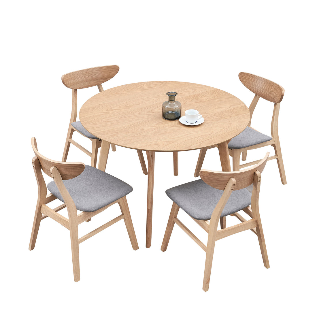 Wooden Dining Table Set,42.01 Inch Modern Simple Design Round Kitchen Table And Fabric Upholstered Dining Chairs For Dining Room, Kitchen, Saving Space 1 Table With 4 Chairs ,Natural Ash Natural