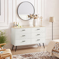 6 Drawer Dresser For Bedroom With Deep Drawers, Wood Dressers & Chest Of Drawers, Modern White Long Dressers For Closet Living Room, 47.2