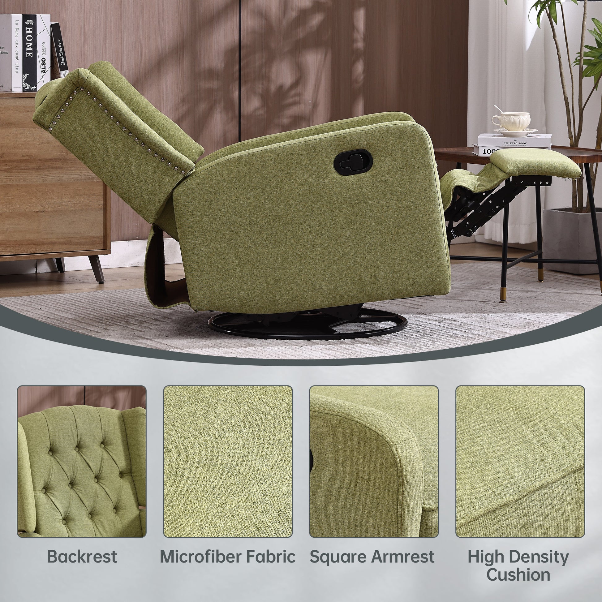 Coolmore Rocking Recliner Chair,360 Degree Swivel Nursery Rocking Chair,Glider Chair,Modern Small Rocking Swivel Recliner Chair For Bedroom,Living Room Chair Home Theater Seat Ovive Green Olive Green Linen