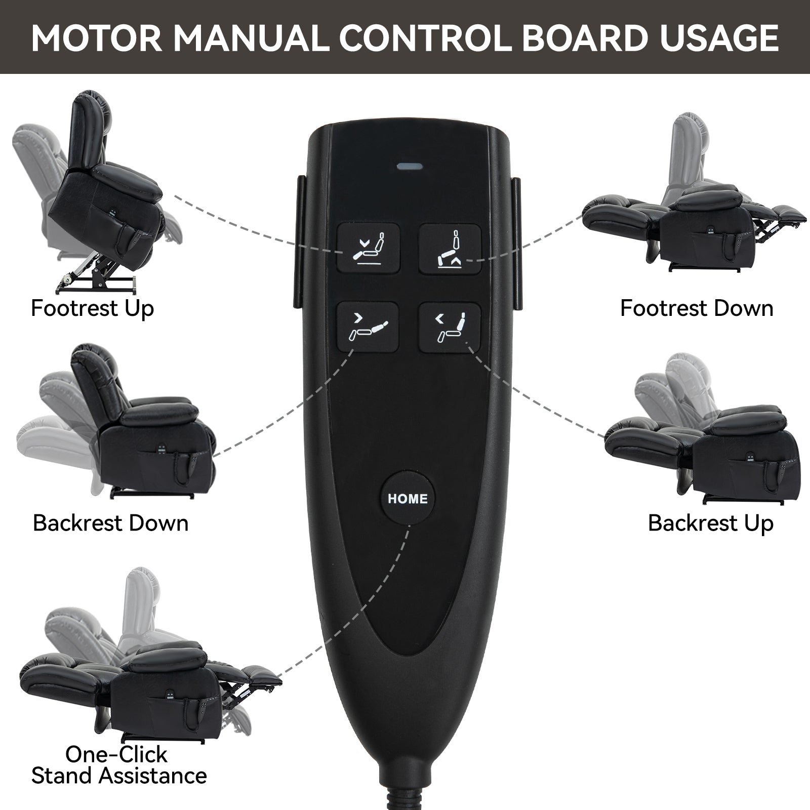 Dual Motor Infinite Position Up To 350 Lbs Electric Medium Size Genuine Leather Black Power Lift Recliner Chair With 8 Point Vibration Massage And Lumbar Heating White Metal Primary Living Space Heavy Duty Pine Black Genuine Leather Power Remote Medium