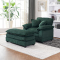 56.3 Inch Corduroy Single Sofa With 2 Toss Pillows And A Ottoman ,Comfy Sofa Deep Seat Couch For Living Room Green Foam 1 Seat