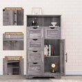 5 Drawers Storage Cabinet With Adjustable Shelves, Bathroom Cabinet With Doors, Floor Cabinet For Living Room, Bedroom Or Entryway,Grey Grey Wood