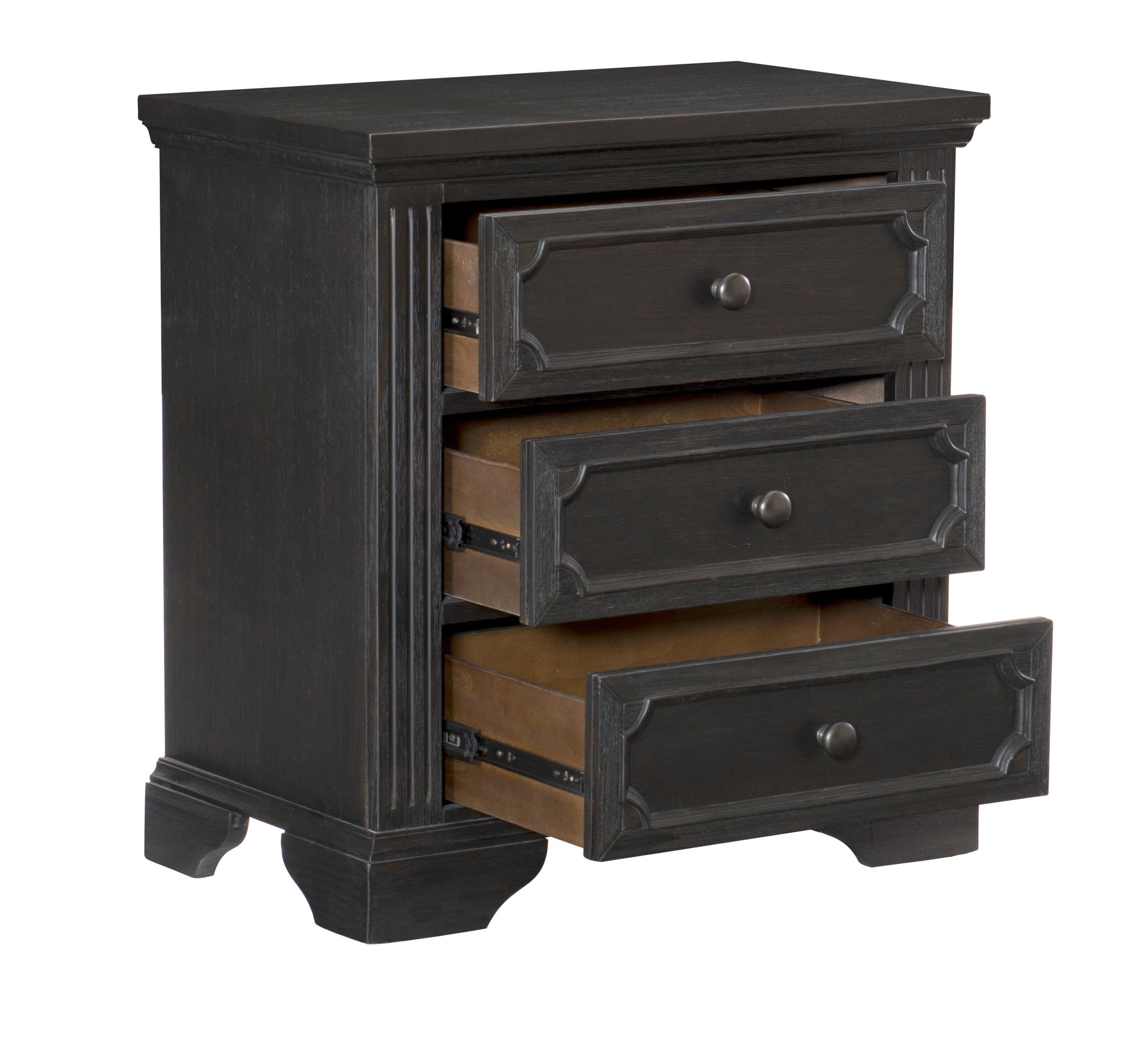 Traditional Design 3 Drawers Nightstand 1Pc Charcoal Finish Rustic Style Bedroom Furniture Charcoal 3 Drawers Bedroom Rustic Drawers Wood