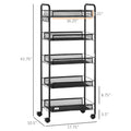 Homcom 5 Tier Utility Rolling Cart, Metal Storage Cart, Kitchen Cart With Removable Mesh Baskets, For Living Room, Laundry, Garage And Bathroom, Black Black Plastic